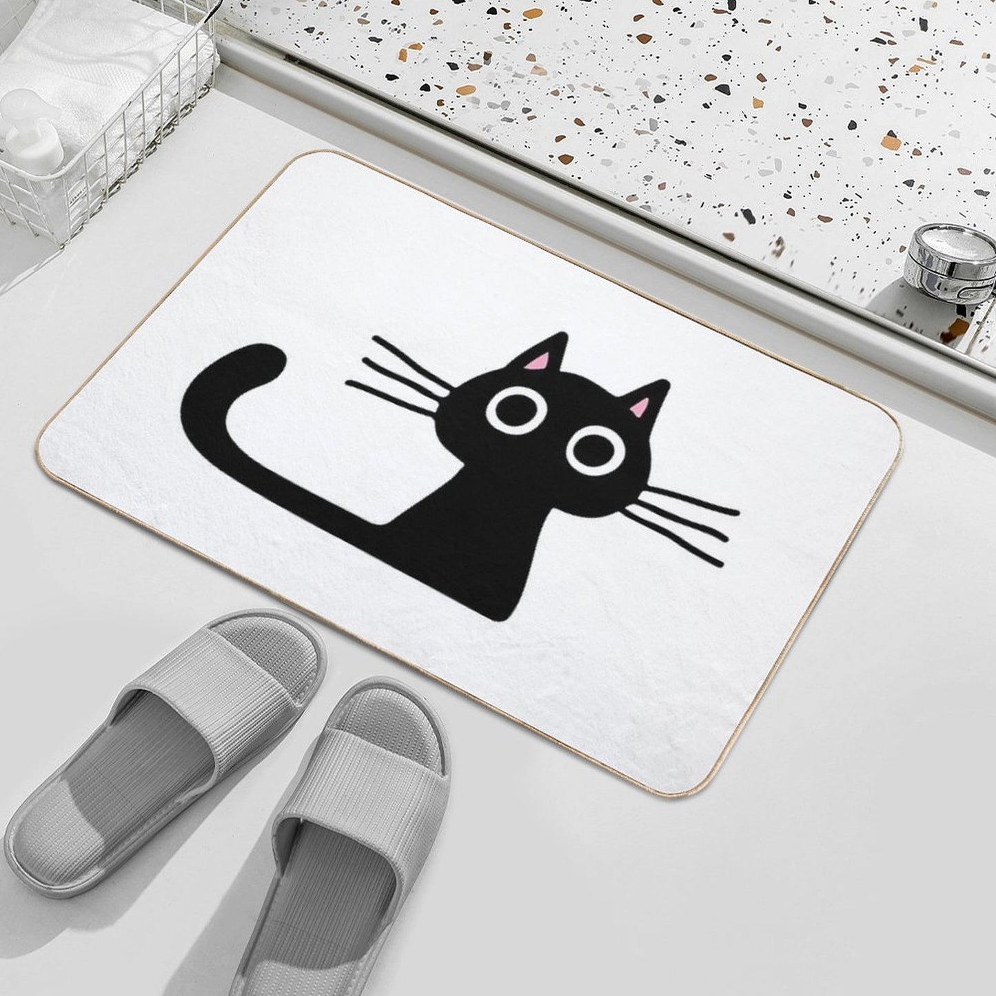 Cutie Kitty Cat Wide Eyed Black Kitten Bath Mat