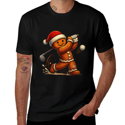 Gingerbread Man Playing Golf Funny Christmass Mens Boys  Durable T-Shirt