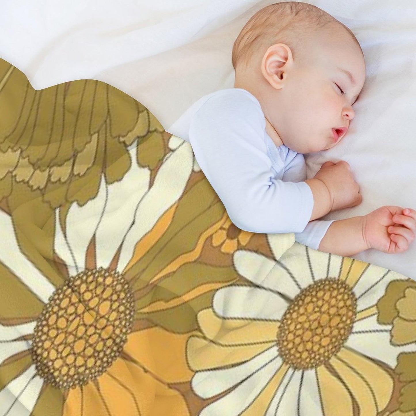 Brown, Orange, Ivory & Green Vintage Flower Pattern Throw Blanket