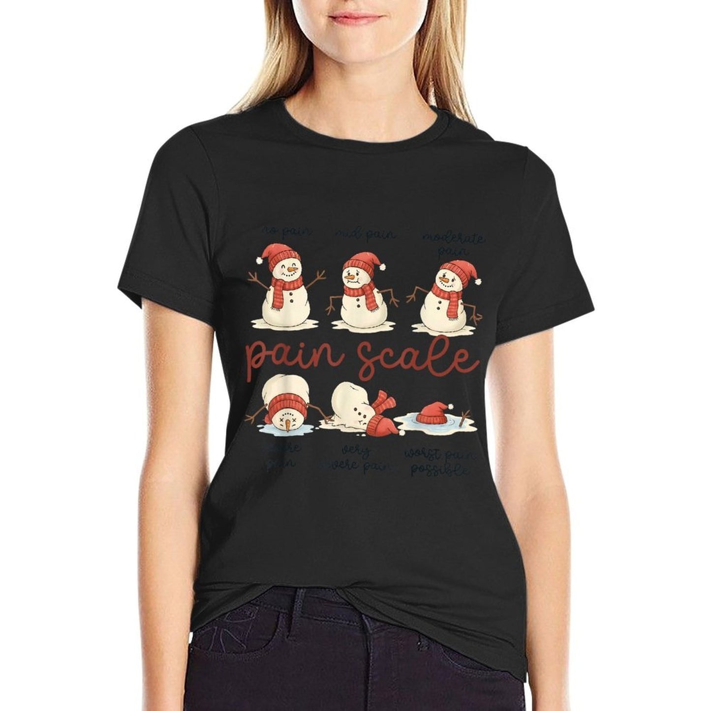 Pain Scale Snowman Funny Nurse Christmas Holiday  Graphic-printed T-Shirt