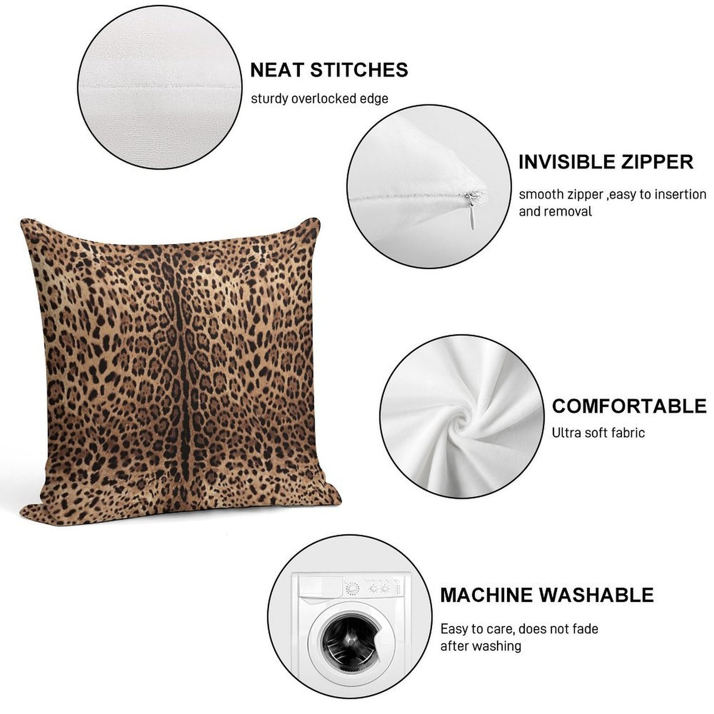 Leopard Print Skin Soft Short Plush Fabric Throw Pillow