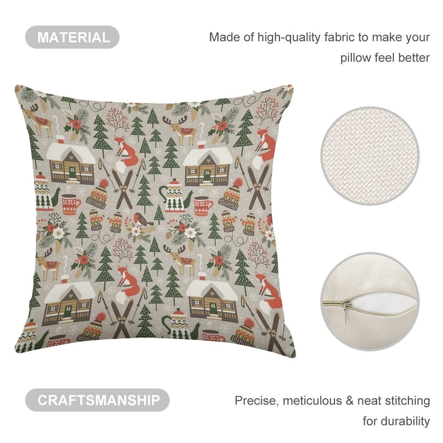 Cozy Cabin  Light Grey Linen Throw Pillow Cover