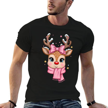 Reindeer Merry Christmas Cute Girl Women Kids  Vintage-inspired T-Shirt