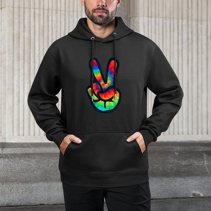 PEACE SIGN Hand Tie Dye  Hippies Christmas V Kangaroo Pocket Hoodie