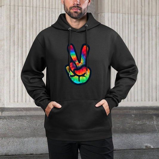 PEACE SIGN Hand Tie Dye  Hippies Christmas V Kangaroo Pocket Hoodie