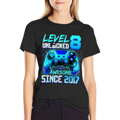 Level 8 Unlocked 8th Birthday Boys Gamer 8 Year Old Gift T-Shirt