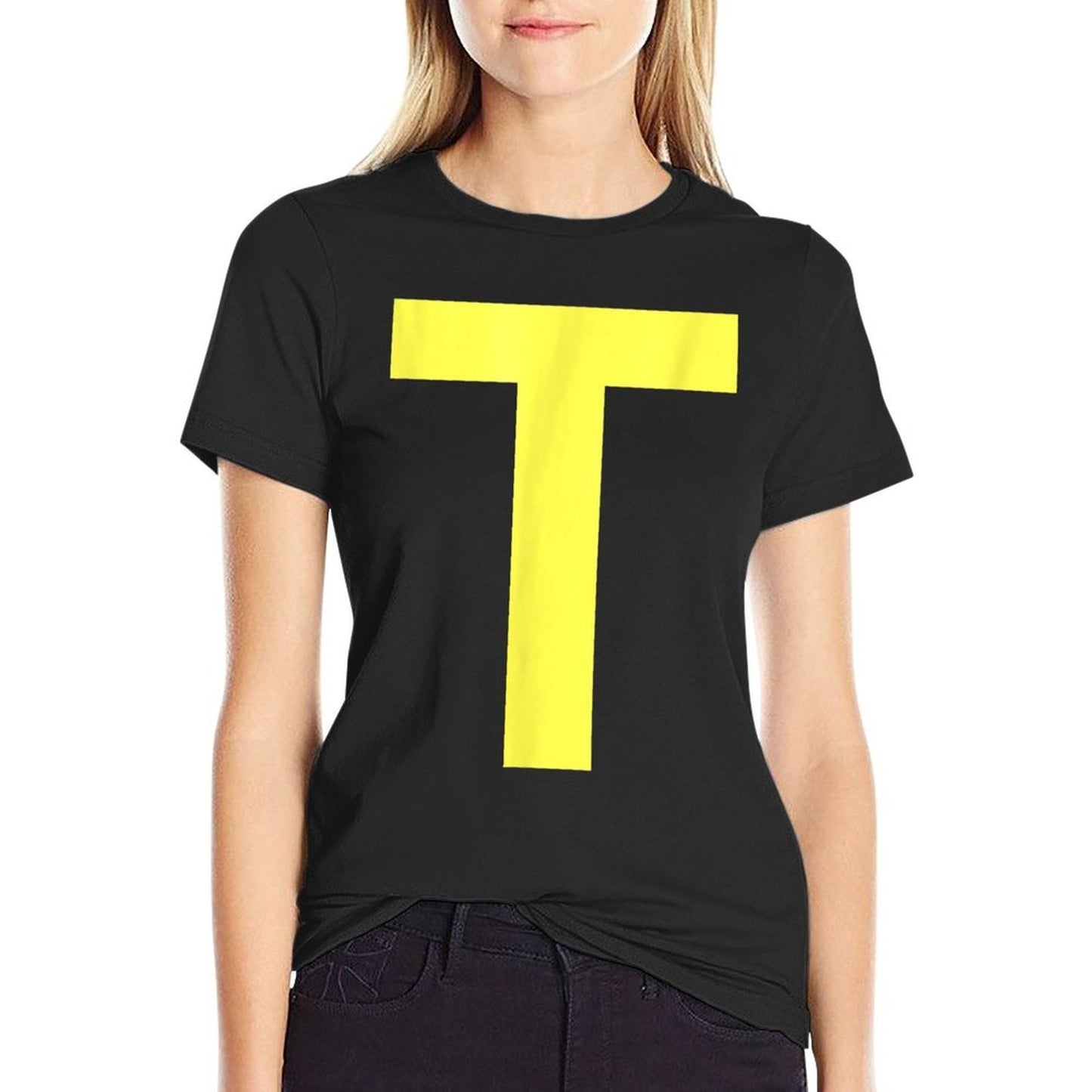 Letter T in Yellow on Green Costume Halloween Party Comfortable T-Shirt