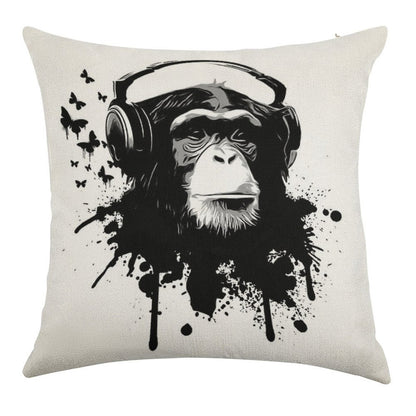 Monkey Business Linen Throw Pillow Cover