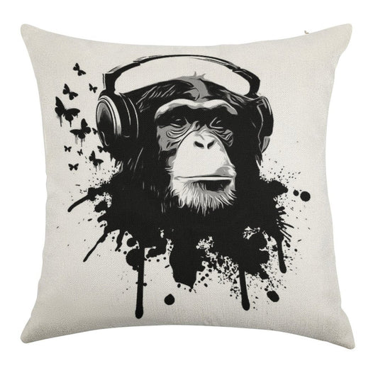 Monkey Business Linen Throw Pillow Cover