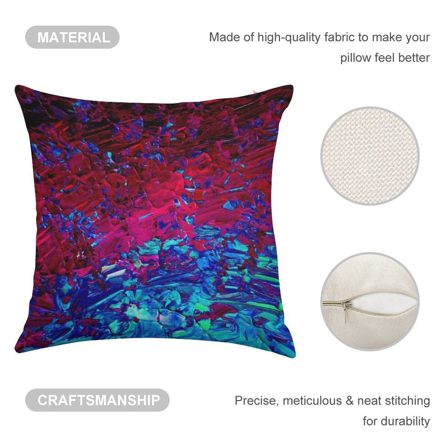 ETERNAL TIDE Bold Rich Colorful Deep Purple Fuchsia Magenta Turquoise Royal Blue Ombre Waves Abstract Acrylic Painting Linen Throw Pillow Cover