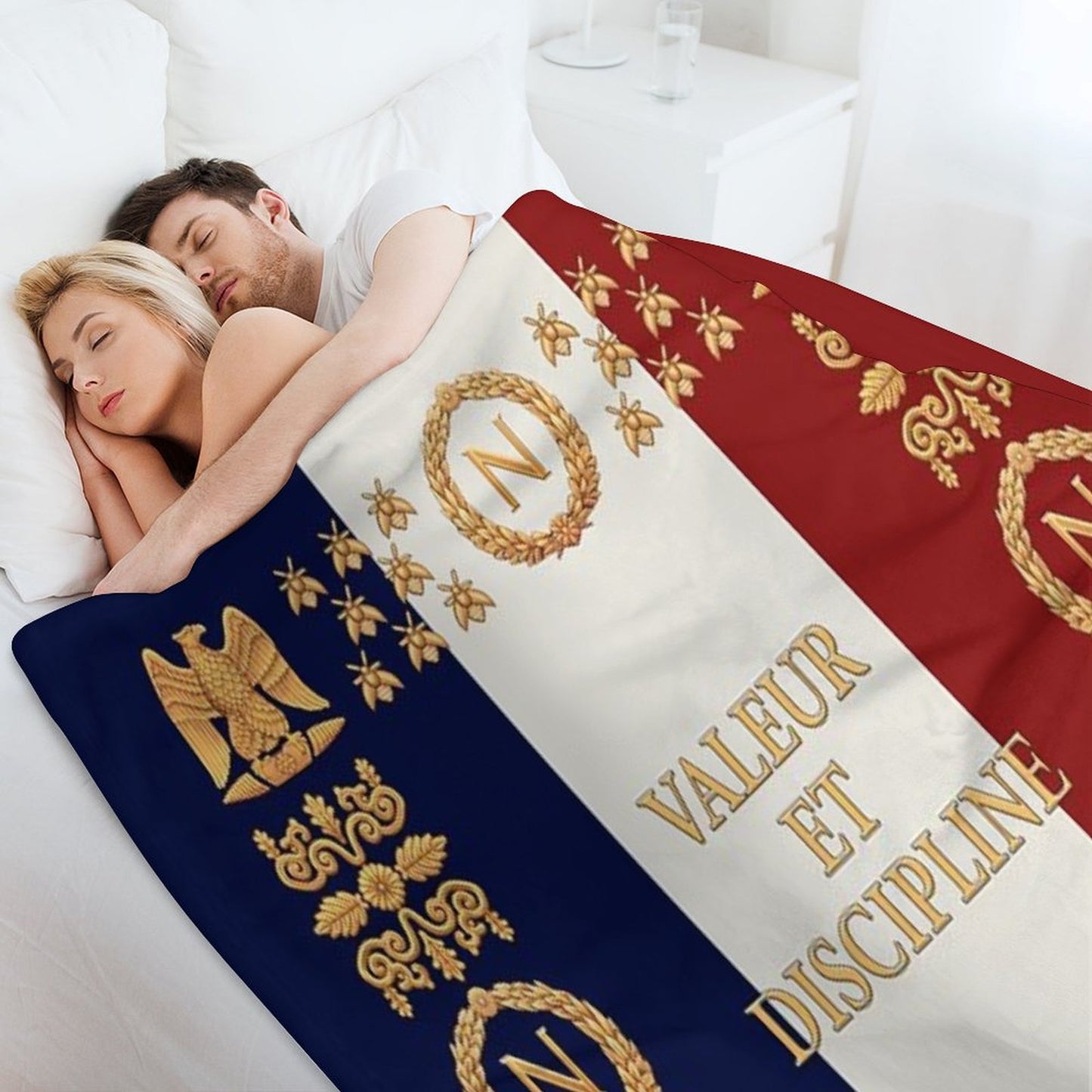 Napoleonic French Regimental Flag Valeur Et Discipline Throw Blanket