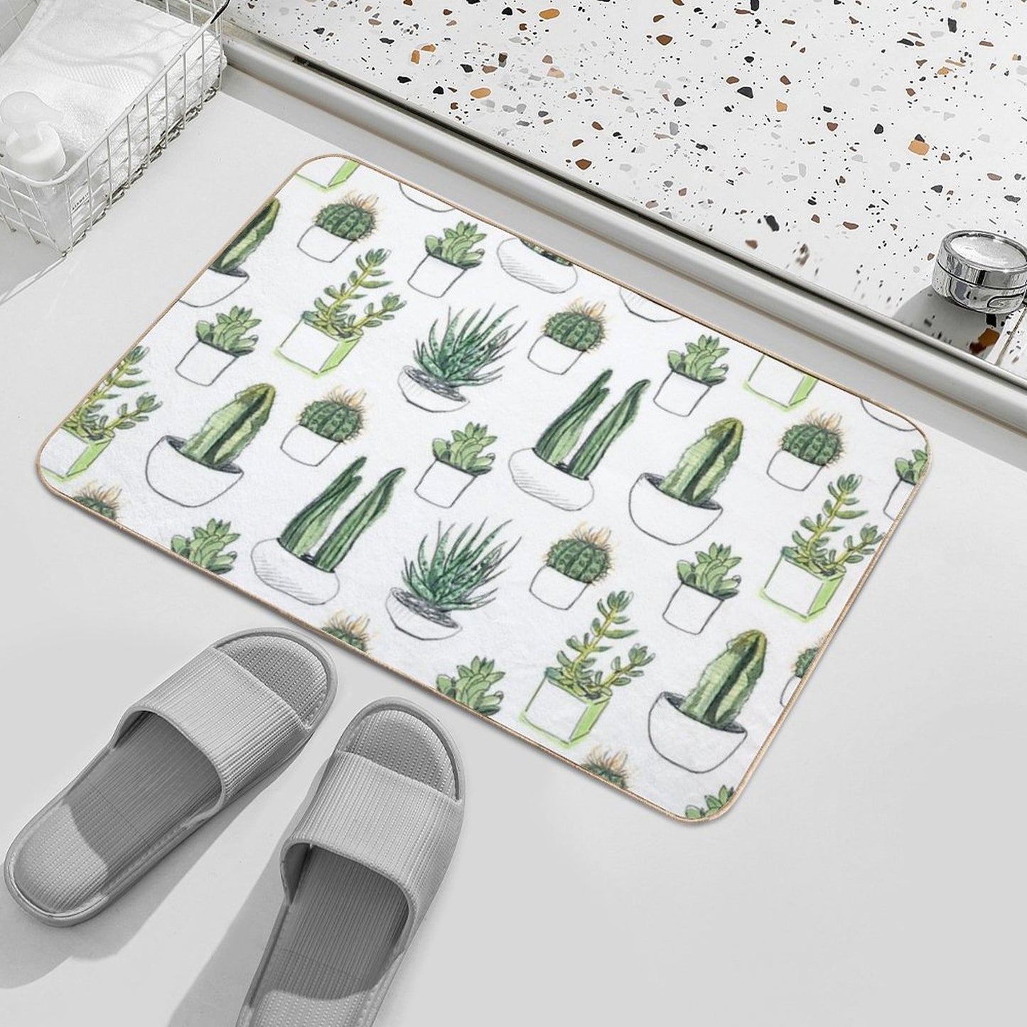Watercolour Cacti & Succulents Bath Mat