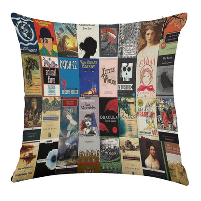 Classic Literature Book Covers Linen Throw Pillow Cover