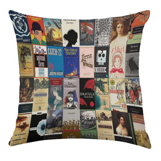 Classic Literature Book Covers Linen Throw Pillow Cover