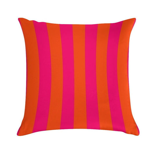 Bright Neon Pink And Orange Vertical Cabana Tent Stripes Soft Easy Maintenance Throw Pillow
