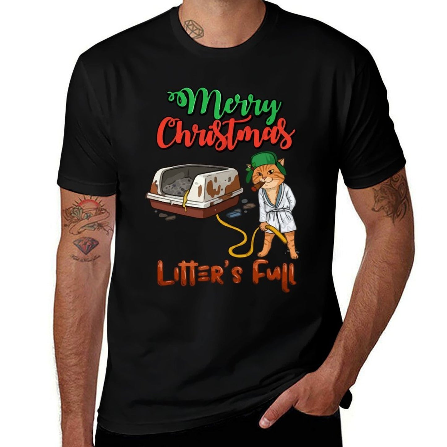 Litters Full Merry Christmas Funny Cat Lovers Holidays Xmas  High-quality Stitching T-Shirt