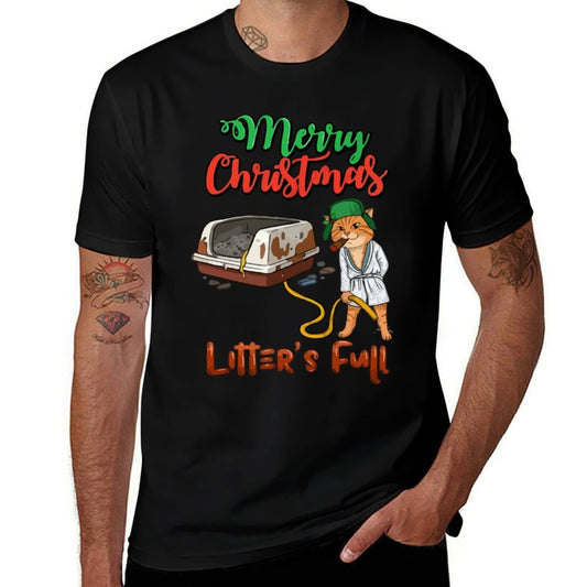 Litters Full Merry Christmas Funny Cat Lovers Holidays Xmas  High-quality Stitching T-Shirt