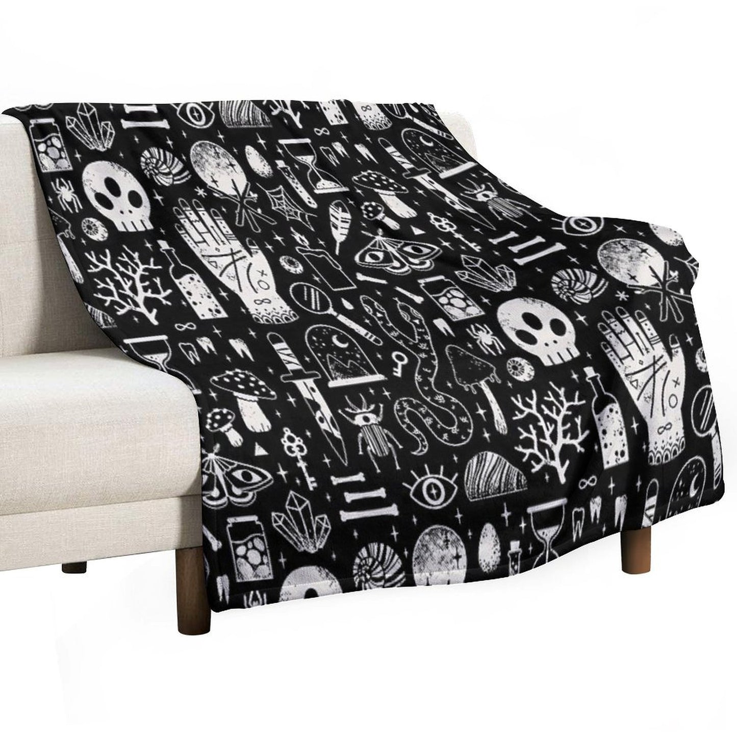Curiosities Bone Black Throw Blanket