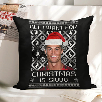 Cristiano Ronaldo Siuuu Christmas Sweater Linen Throw Pillow Cover