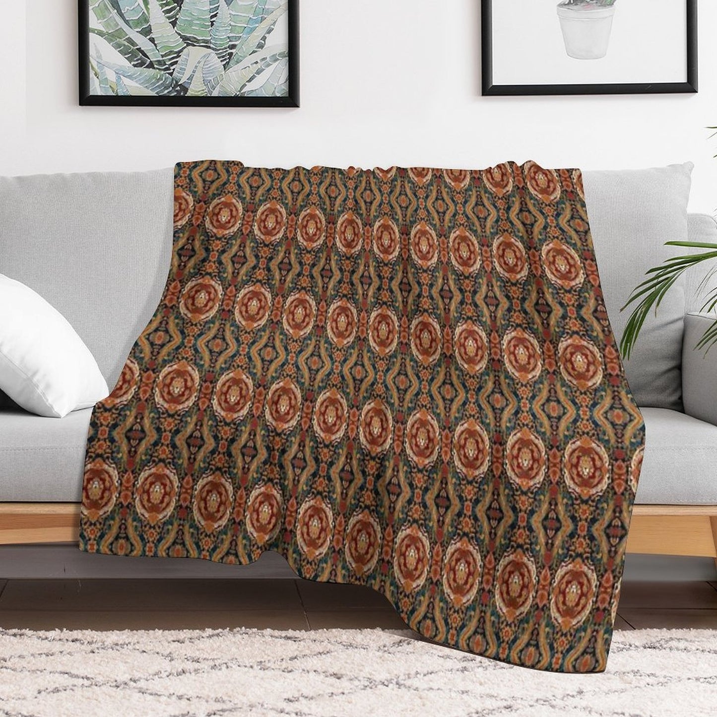 Pomegranate Lion Paisley Throw Blanket