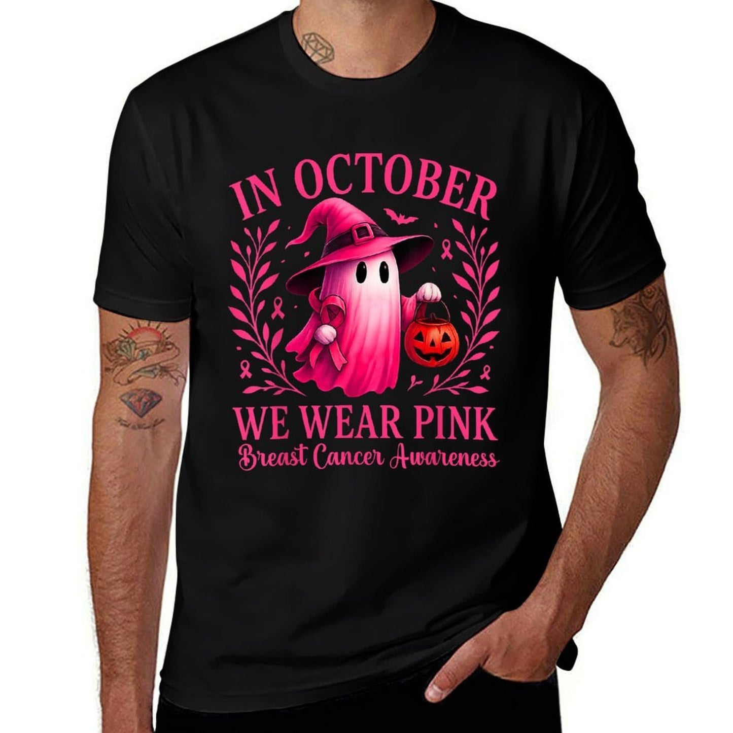 Breast Cancer Women Halloween in October We Wear Pink  High-quality Stitching T-Shirt