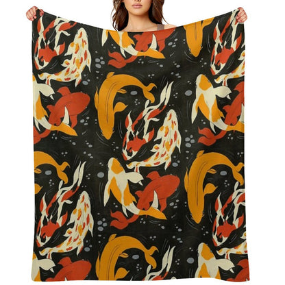 Koi in Black Water Throw Blanket