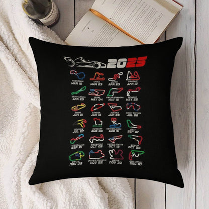 Calendar Formula Race Cars 2025 Circuits Colors Linen Throw Pillow Cover