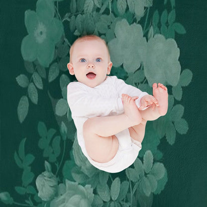 Dark Green Floral Collage, Bottle Green Monochrome Roses Bouquet Throw Blanket