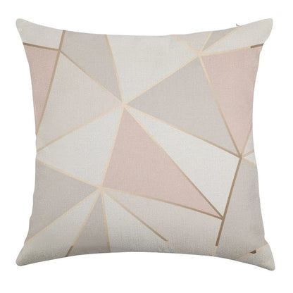 Geometric Pink & Gray Linen Throw Pillow Cover