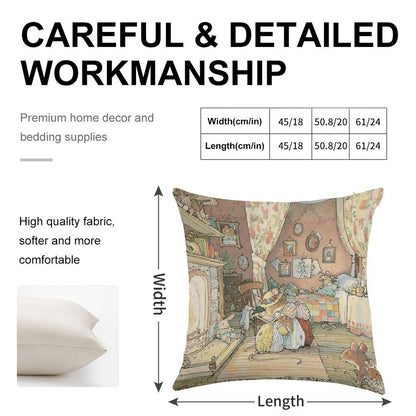 Lady Woodmouse Gets Primrose Ready for Bed Linen Throw Pillow Cover