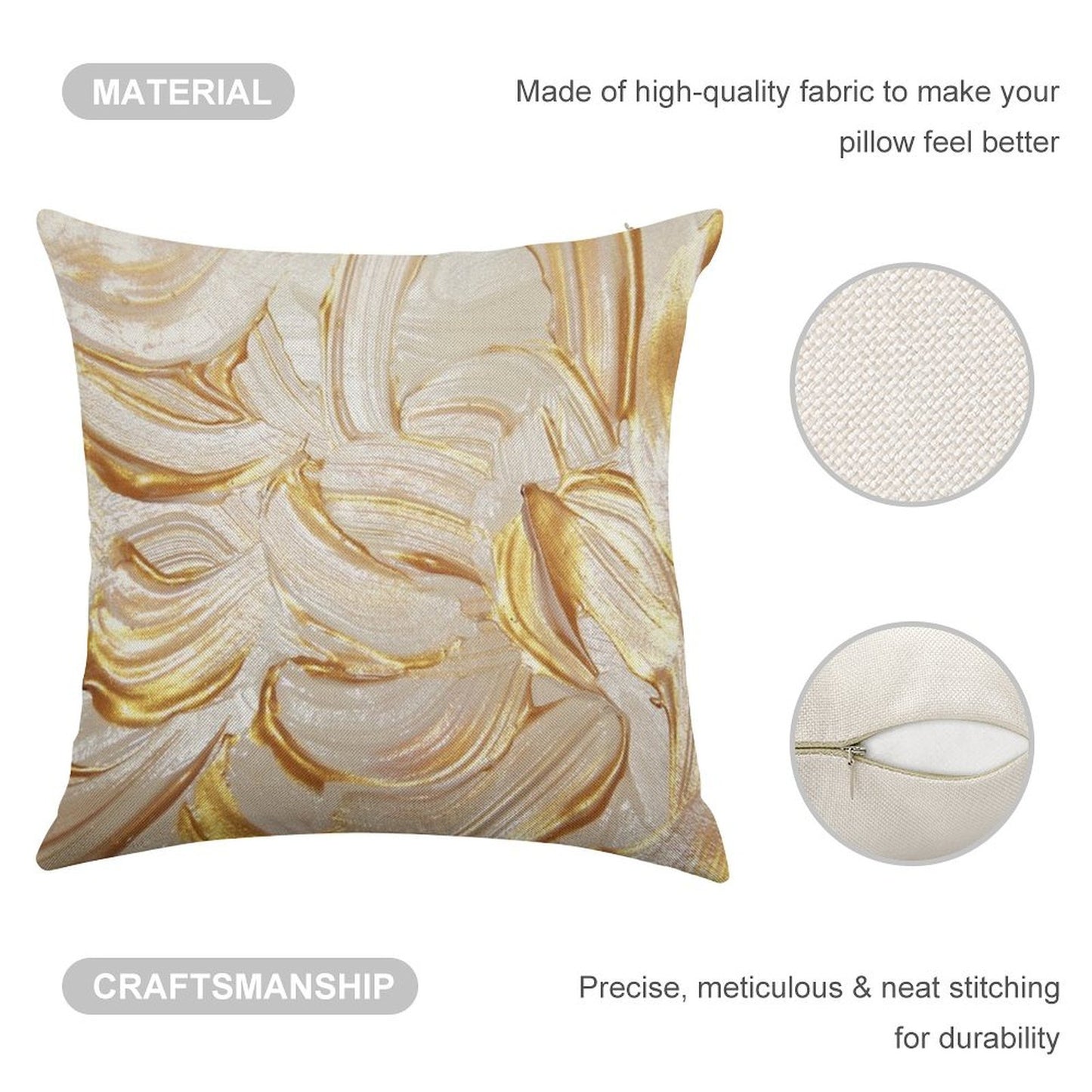 Cream & Gold Wet Paint Linen Throw Pillow Cover