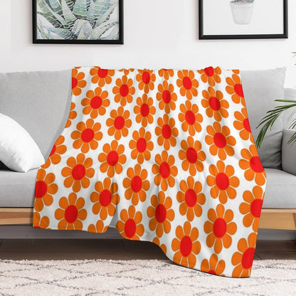 Orange Red Hippie Flower Daisy Throw Blanket