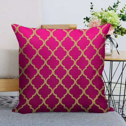 Moroccan Pattern - Pink & Gold Linen Throw Pillow Cover