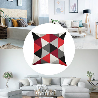 Red, Black, White And Grey Pattern Linen Throw Pillow Cover