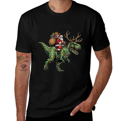 Funny Santa Riding Dinosaur T Rex Christmas Boys Men Kids  Versatile T-Shirt