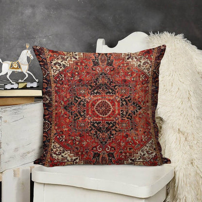 Heriz Antique Vintage Boho Persian Carpet Print Linen Throw Pillow Cover