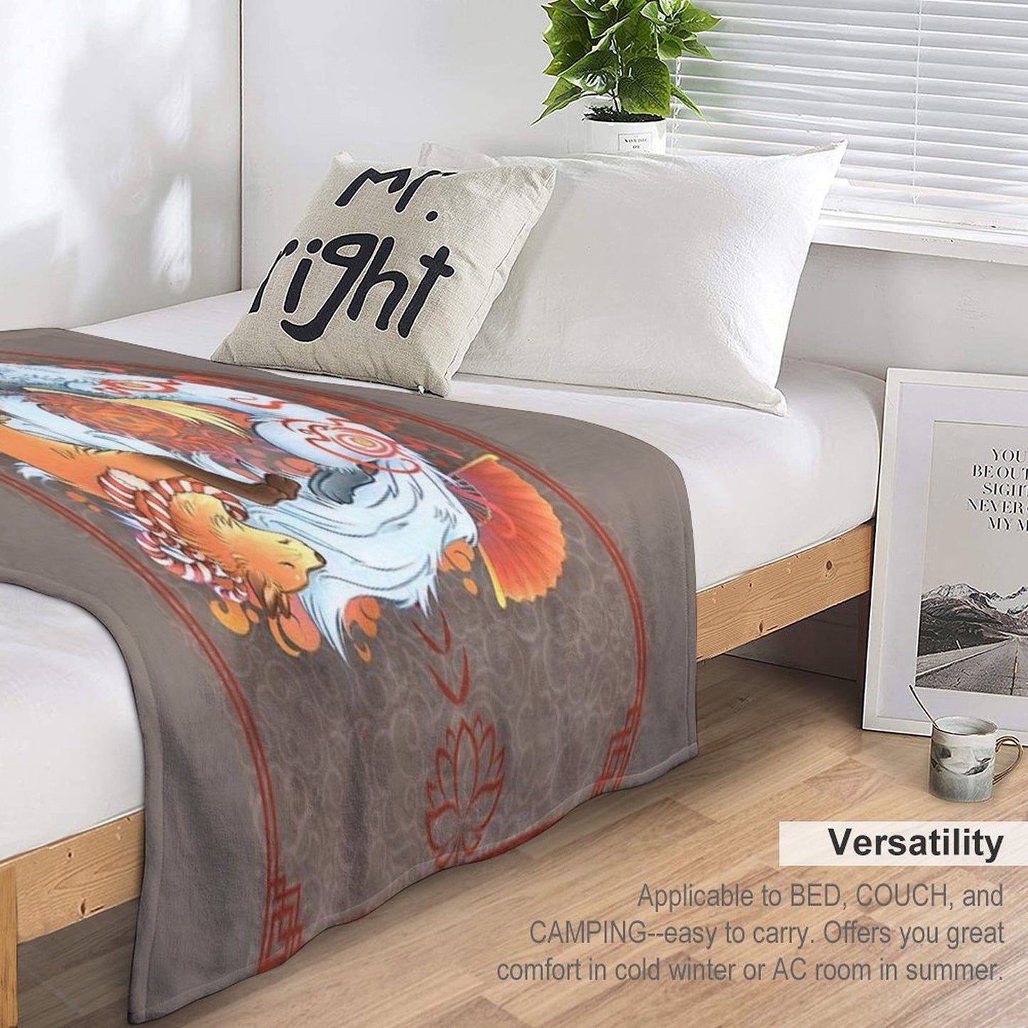 Kitsune Inari Fox Yin Yang Throw Blanket