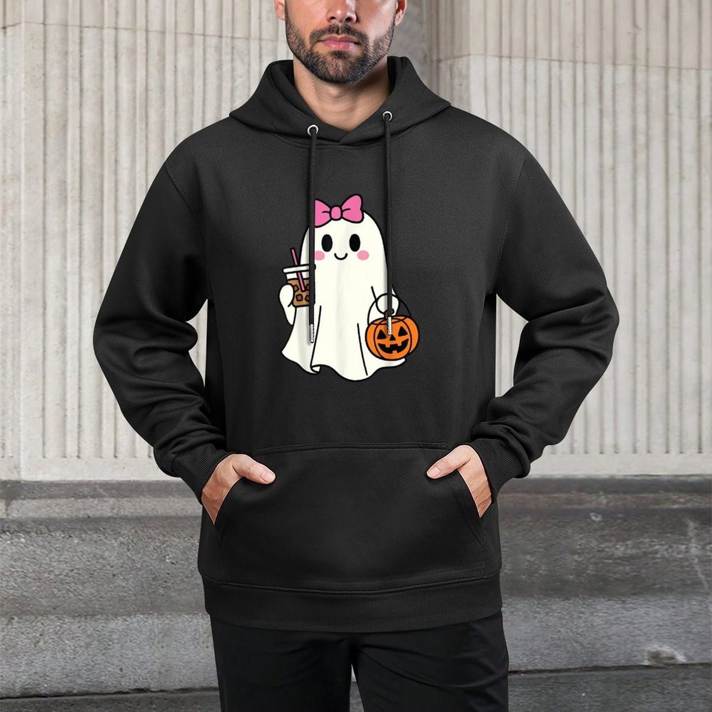 Halloween Ghost Drinking Coffee Iced Coffee Costume Women All-Day Comfort Hoodie