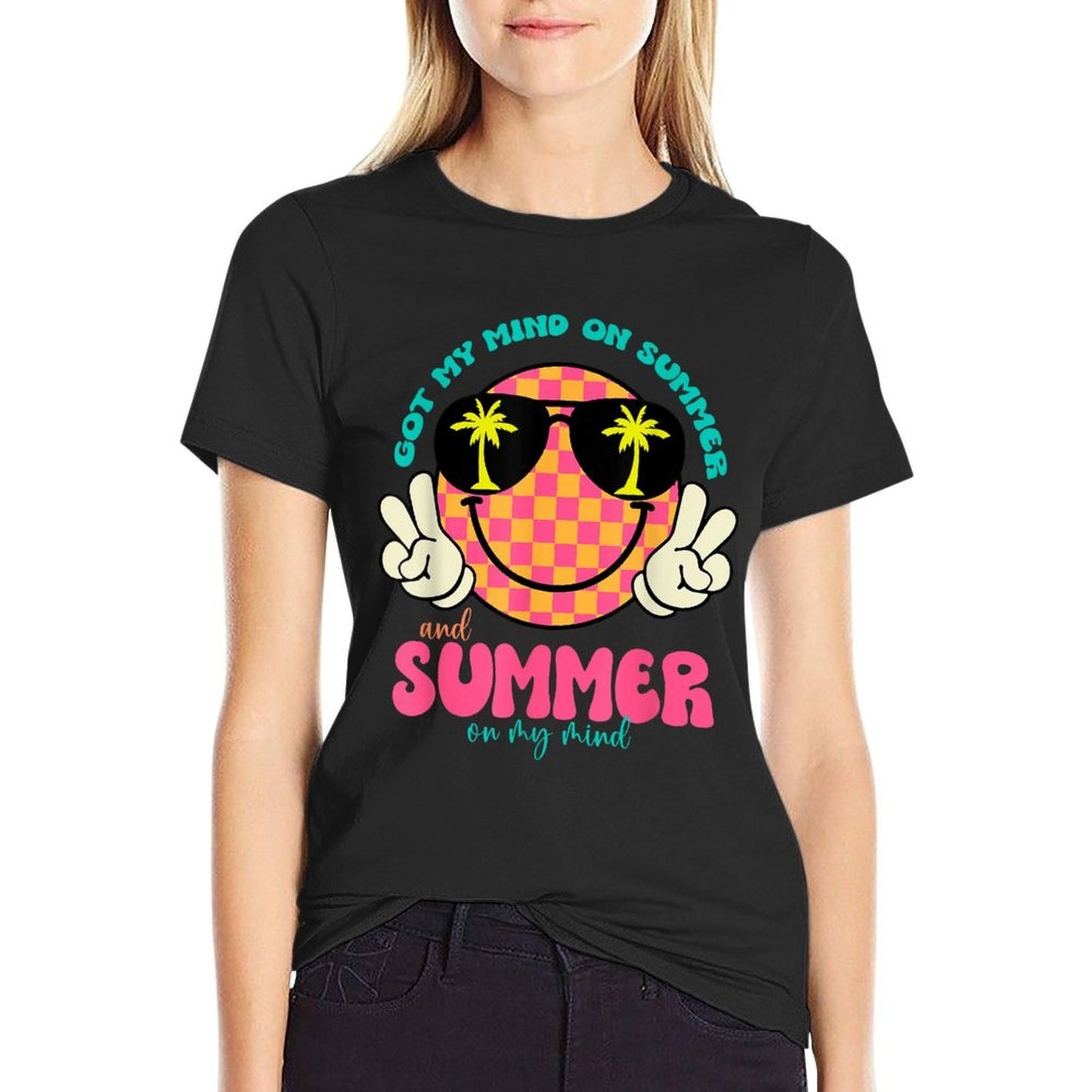 Groovy Happy Face Summer Vibes Got My Mind On Summer Teacher  Affordable Price T-Shirt