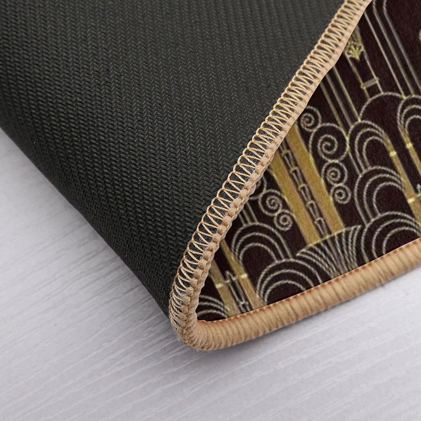 Glamorous Gold-Color Art Deco Pattern  Easy Maintenance Bath Mat