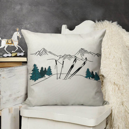 Ski You Later Winter Sports Scene Linen Throw Pillow Cover