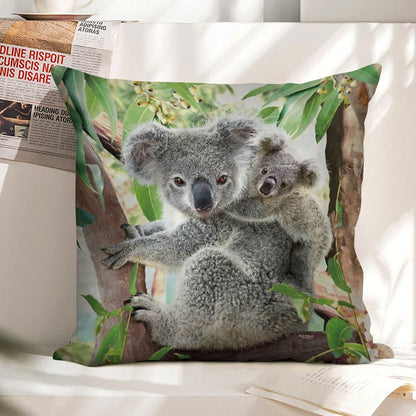 Koala Cuddles Linen Throw Pillow Cover