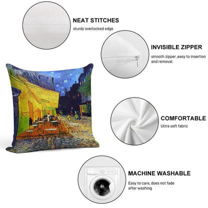 Cafe Terrace at Night - Van Gogh Soft Reinforced Edging Throw Pillow