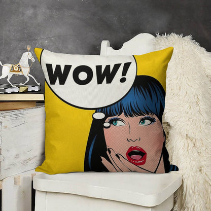 Pop Art - Wow Apron Backpack Etc Linen Throw Pillow Cover