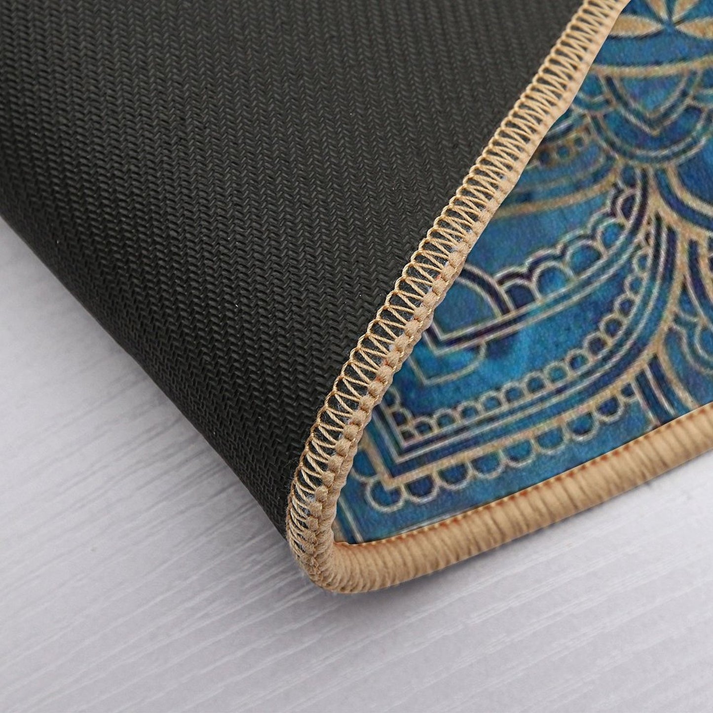 Flower of Life in Lotus Mandala - Blue Marble And Gold Bath Mat