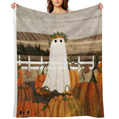 There's A Ghost in The Pumpkins Patch Again... Throw Blanket