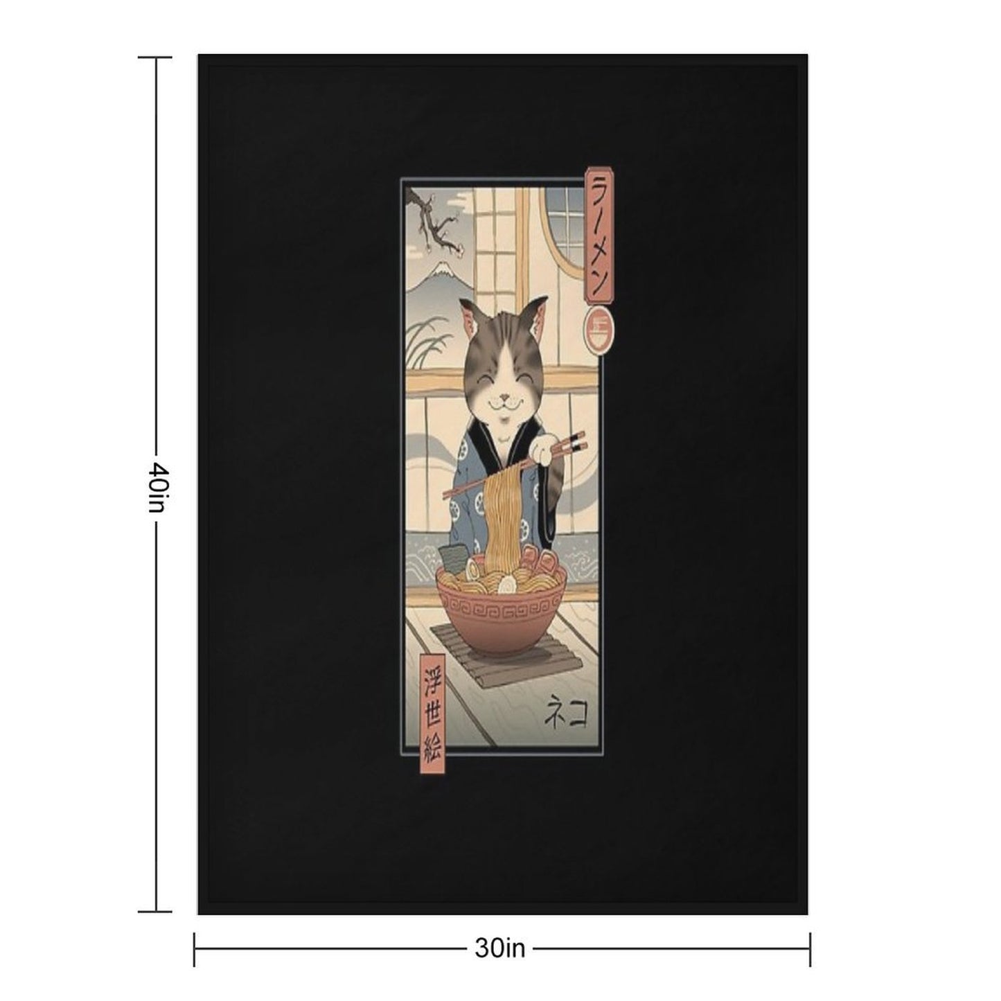 Neko Ramen Ukiyo-e Throw Blanket