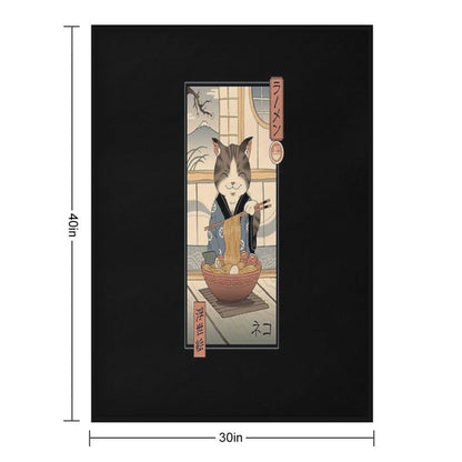 Neko Ramen Ukiyo-e Throw Blanket