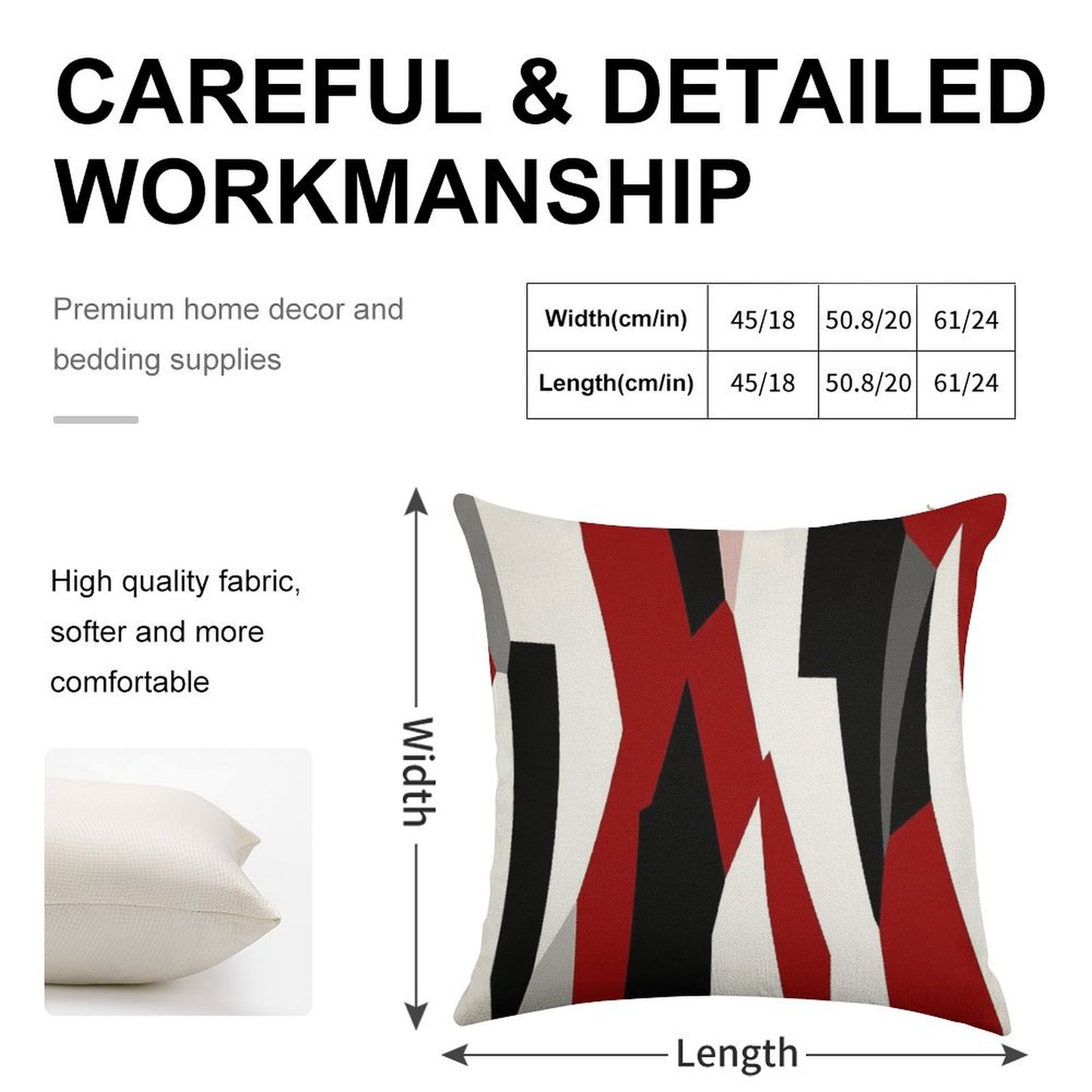 Red Black And White Abstract Linen Throw Pillow Cover