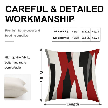 Red Black And White Abstract Linen Throw Pillow Cover